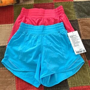 Two pair BRAND NEW of Lululemon hotty hot HR short 4” lined. Smoke free home.